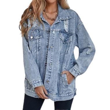 Women's long oversized denim Jeans jacket - Blue