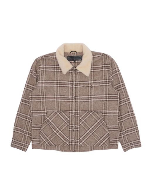 Chrome Hearts Shearling Collar Zip Up Flannel Jacket