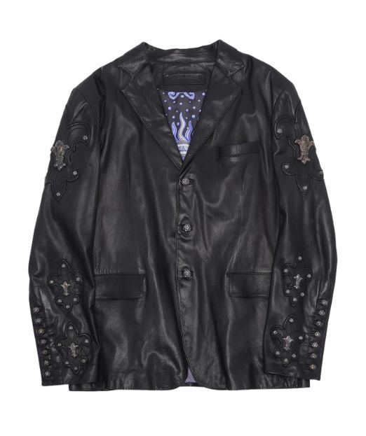 Chrome Hearts Hermes Scarf Lined Silver Leather Blazer Jacket