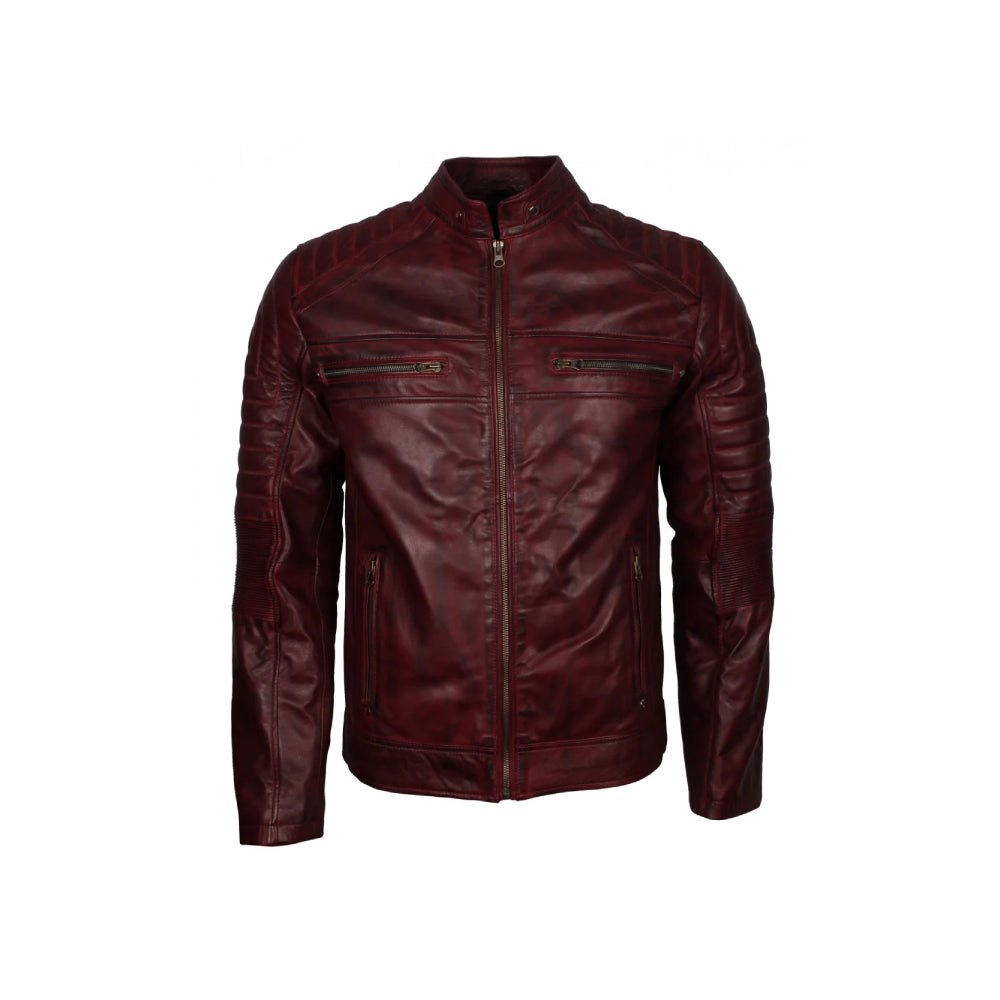 Vintage Cafe Racer Maroon Leather Jacket