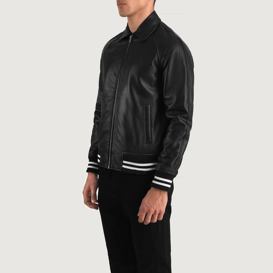 New Walton Black Leather Varsity Jacket