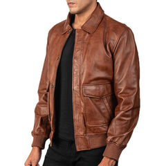 Brown Dignity Leather Bomber Jacket Men's