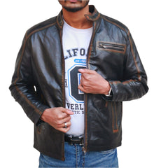 Black Waxed Canvas Leather Jacket Men's