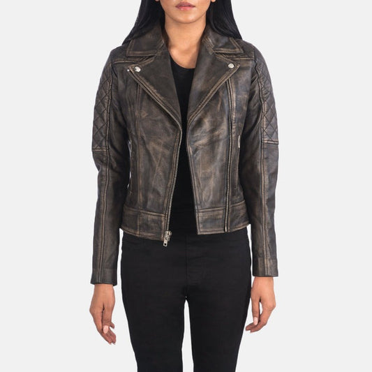Carolyn Quilted Distressed Biker Jacket