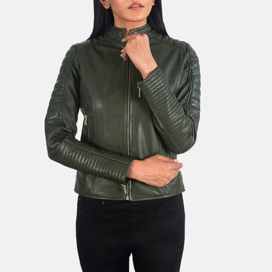 Adalyn Green Leather Biker Jacket