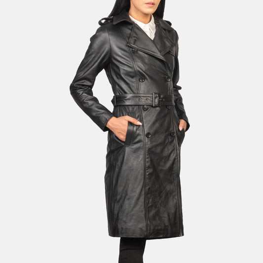 Women’s Alice Black Double Breasted Leather Coat