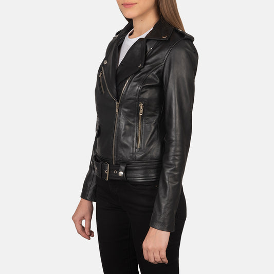 Women Black Leather Biker Jacket