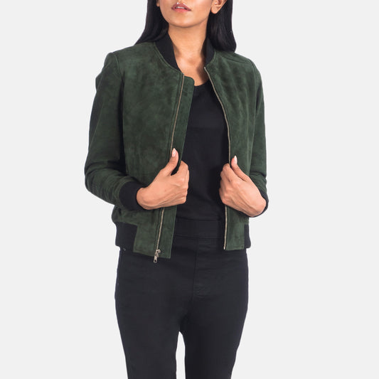 Green women’s varsity Suede bomber jacket