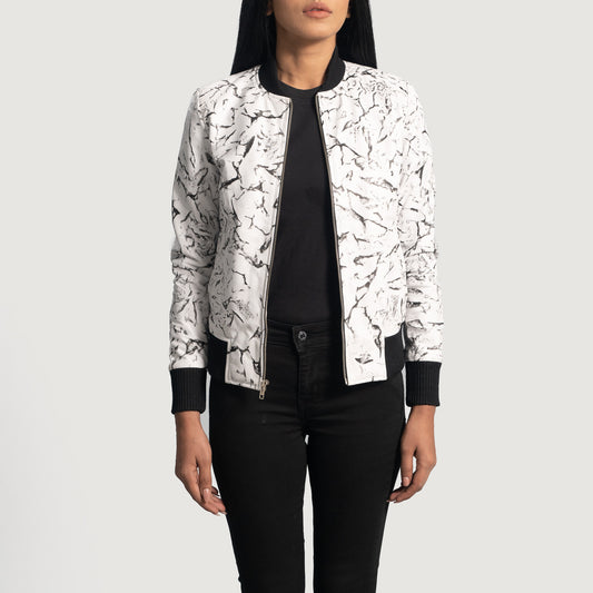 Black and White Leather Varsity Bomber Jacket