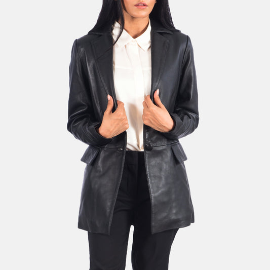 Black Leather Blazer Jacket Women
