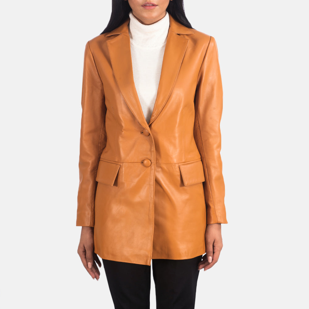 Brown women leather blazers jacket