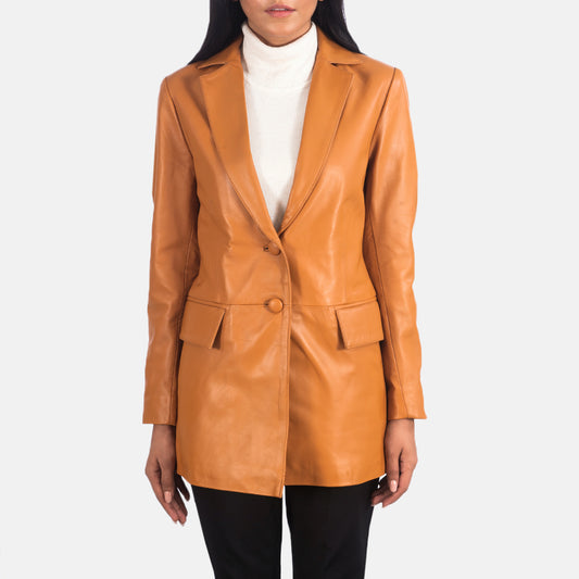 Brown women leather blazers jacket