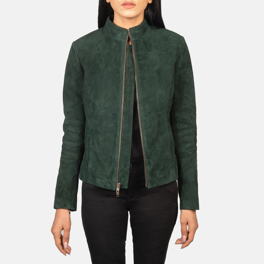 Green suede Leather women jacket