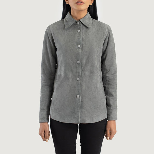 Grey Dignity Suede Leather Shirt Jacket