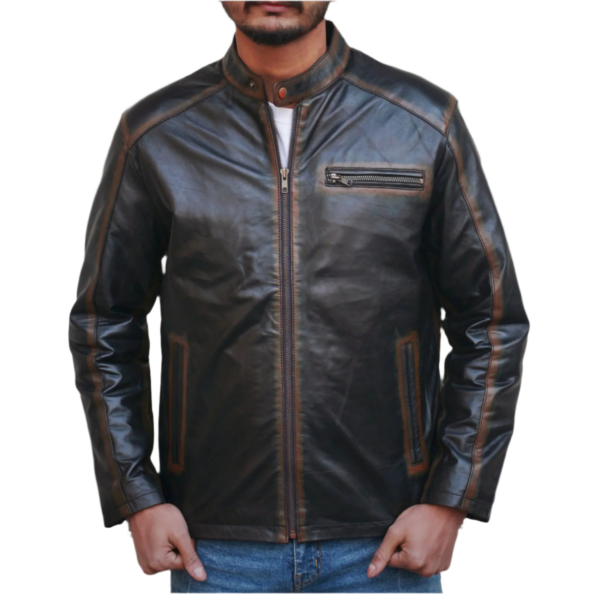 Black Waxed Canvas Leather Jacket Men's