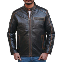 Black Waxed Canvas Leather Jacket Men's