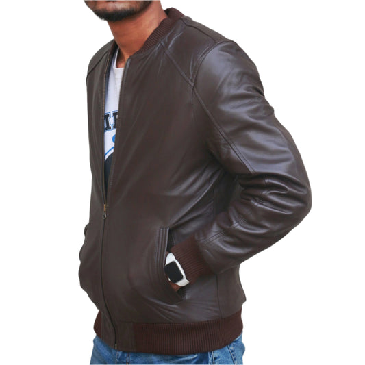 Brown Vintage Leather Varsity Jacket for Men