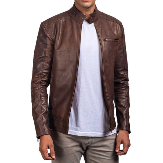 Brown Leather Dignity Biker Jacket for Men
