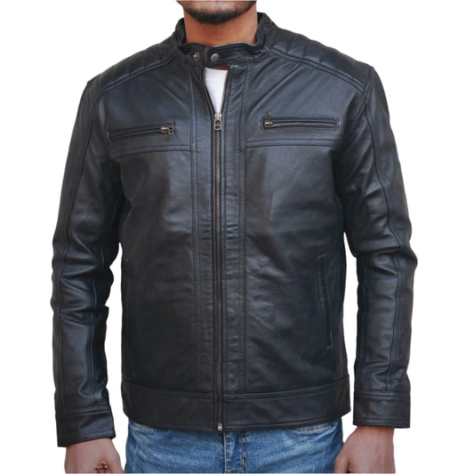 Black Leather Biker Jacket for Men