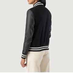 Black Leather  Varsity Jacket  Women’s
