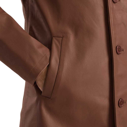 Dignity Leather Brown Trench Coat for Men