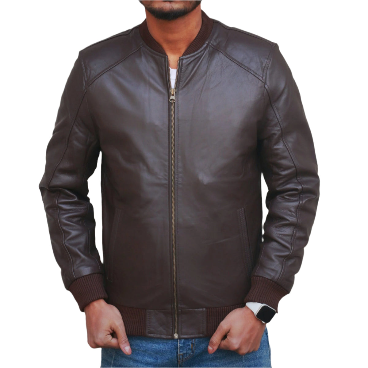 Brown Vintage Leather Varsity Jacket for Men