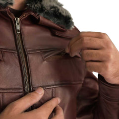 Men's Brown Leather Biker Jacket with Fur