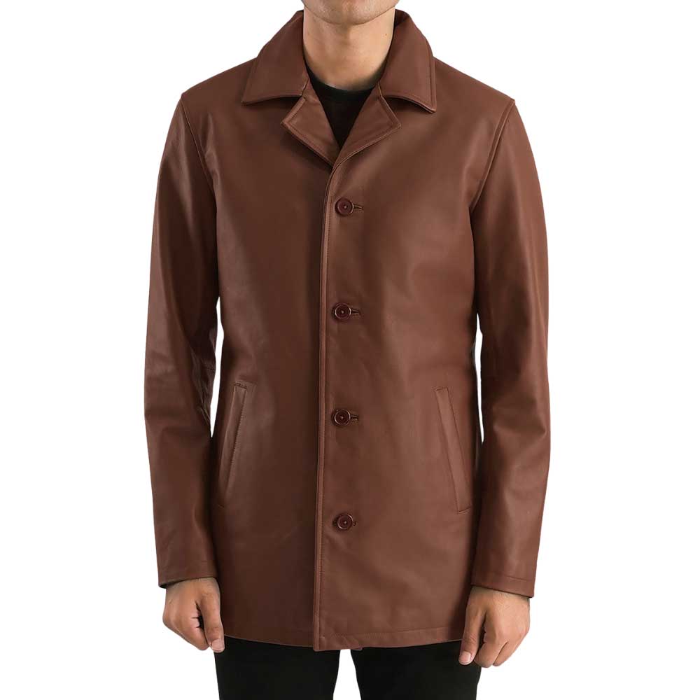 Dignity Leather Brown Trench Coat for Men