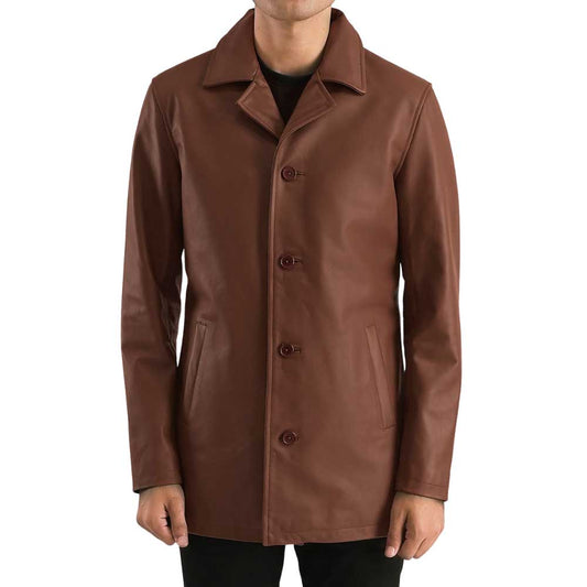 Dignity Leather Brown Trench Coat for Men