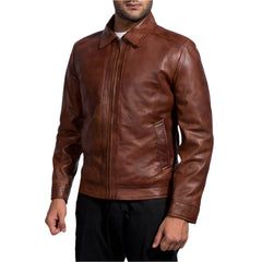 Brown Collar Leather Biker Dignity Jacket Men's