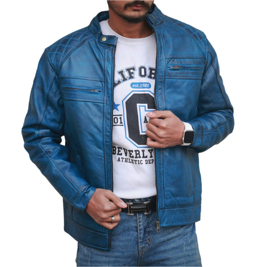 Blue Dignity Biker Leather Jacket for Men