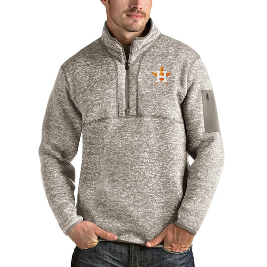 Men’s Houston Astros Antigua Oatmeal Fortune Zip Pullover Jacket