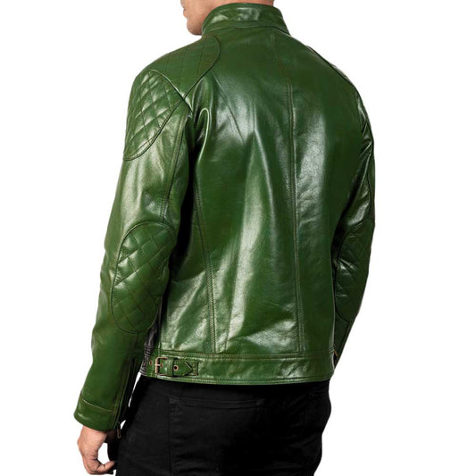 Green Distressed Leather Dignity Biker Jacket for Men