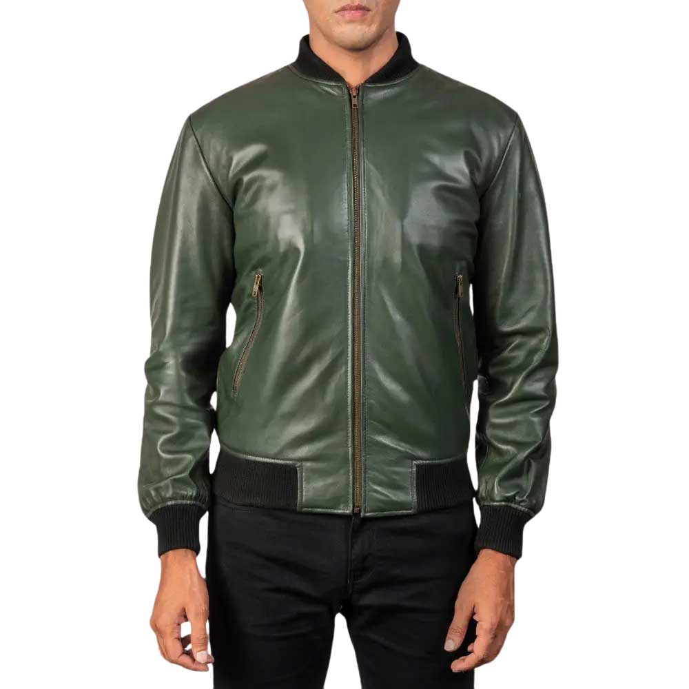 Green Dignity Leather Varsity Jacket for Men