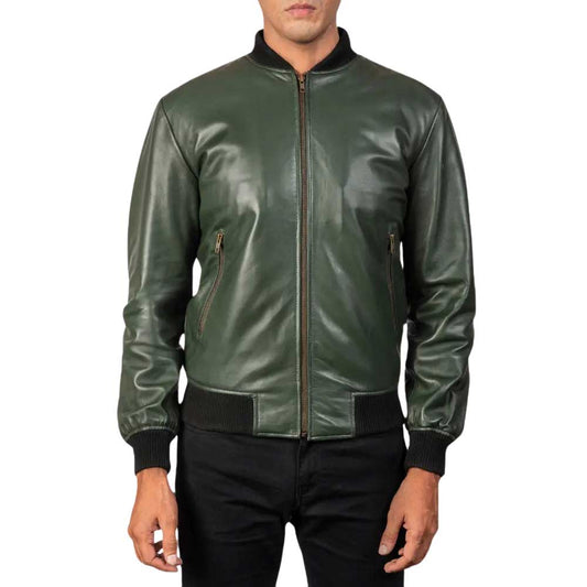 Green Dignity Leather Varsity Jacket for Men