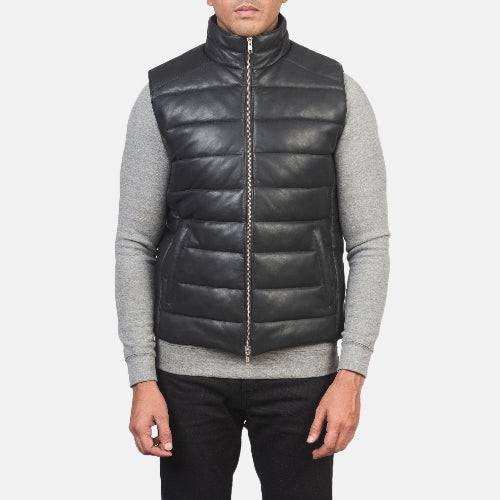 Black Reeves Leather Vest for Men