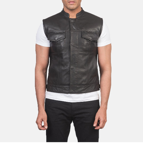 Black Auden Leather Vest For Men