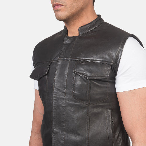 Black Auden Leather Vest For Men