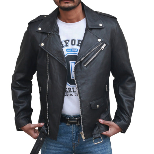 Dignity Leather Black Biker Jacket Men's