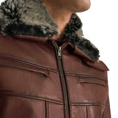 Men's Brown Leather Biker Jacket with Fur