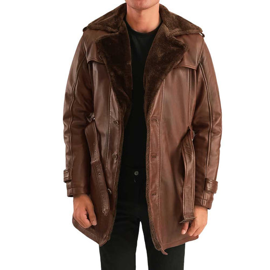 Dignity Leather Men's Chocolate Brown Coat with Fur