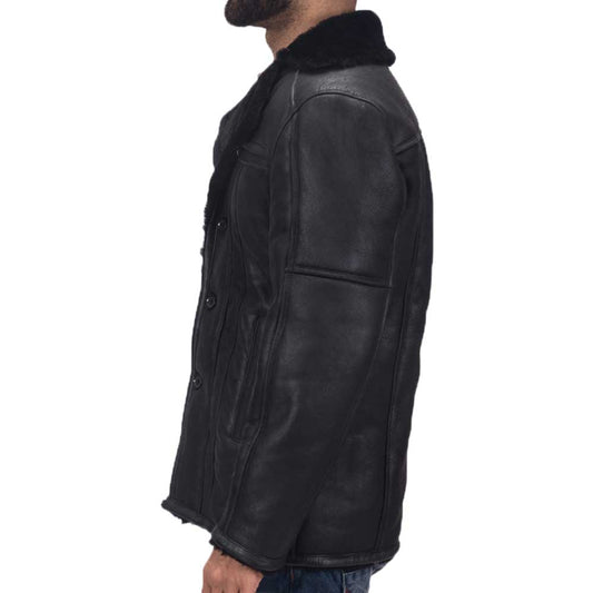 Men's Black Shearling Dignity Leather Coat