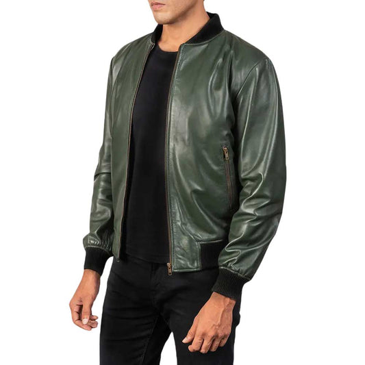 Green Dignity Leather Varsity Jacket for Men