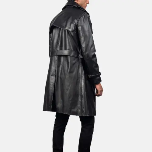 Men's Black Leather Duster Coat