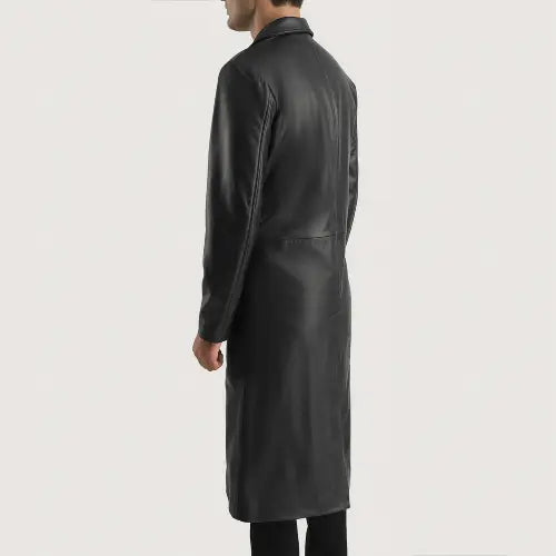 Black Leather Single Breasted Coat