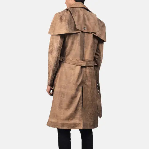 Men's Brown Duster Leather Dress Coat