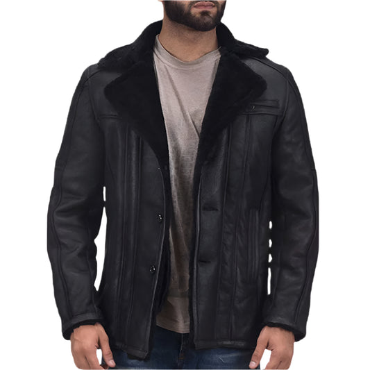 Men's Black Shearling Dignity Leather Coat