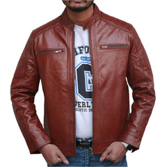 Reddish Brown Men's Western Leather Biker Jacket