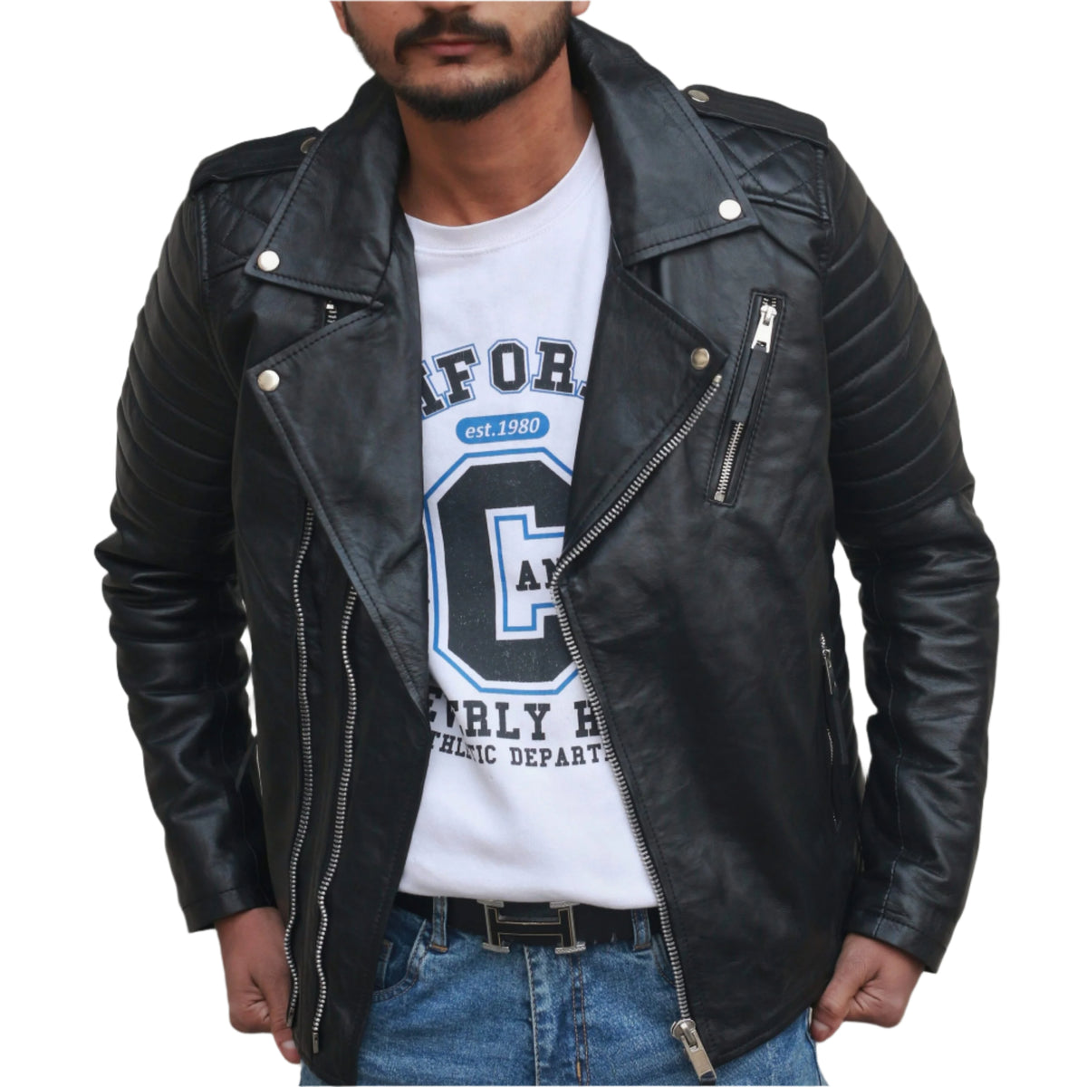 Black Dignity Motorcycle Leather Jacket for Men