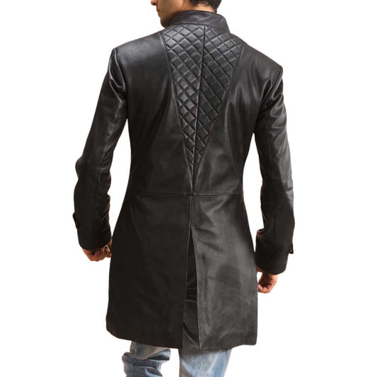 Black Quilted Leather Coat for Men